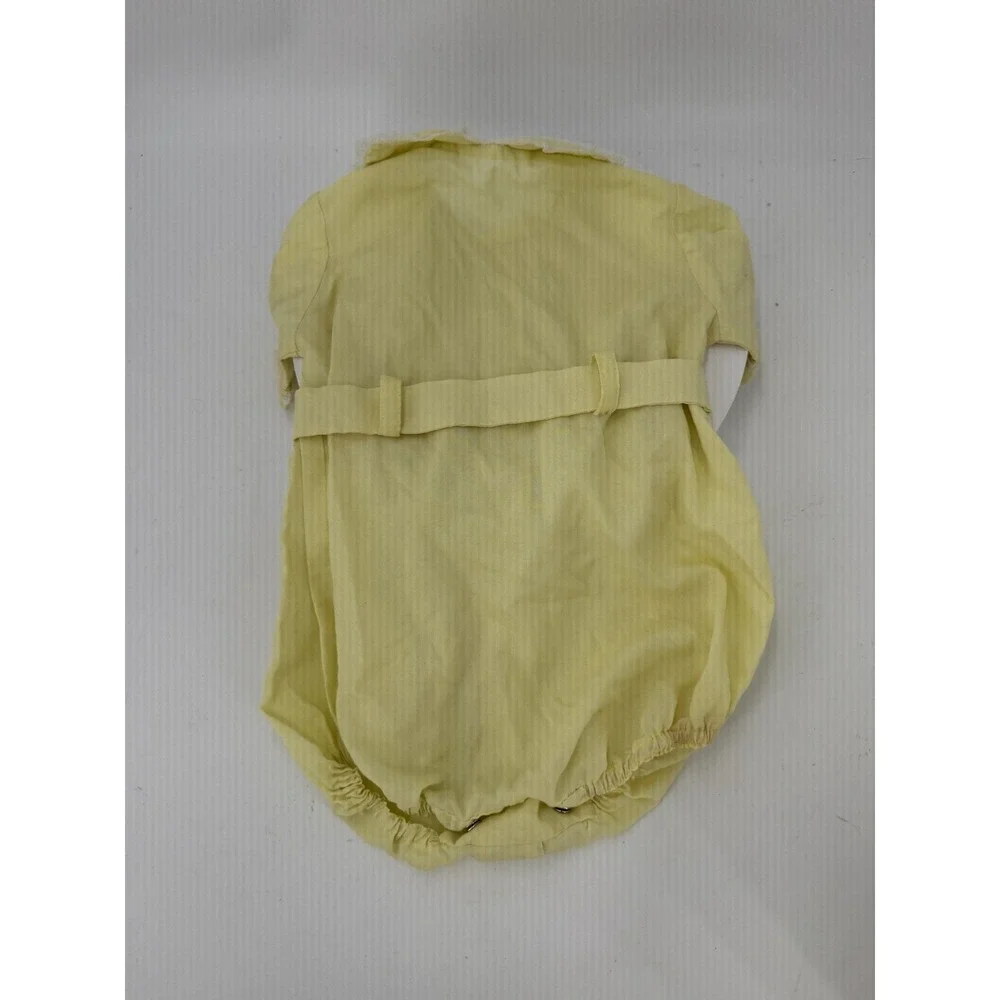 Vintage Yellow Baby Peter Pan Collar Lace Trim Romper With Pintuck Details